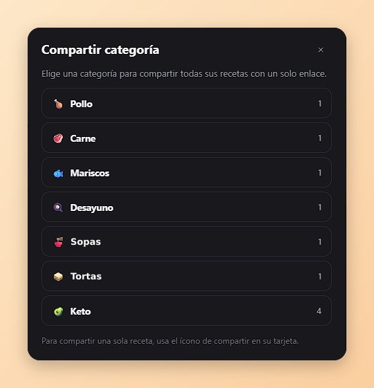 Share a single recipe from its card, or a whole category (like "Mexican food" or "Keto") from the new Share button in your recipe box